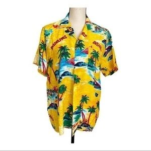 Vintage 1960s Tropical Fashions By Watanmal Bahamas Hawaiian Yellow Shirt Size M